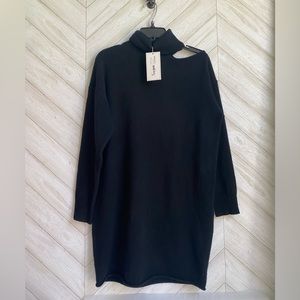 NEW 360 cashmere black tunic sweater turtleneck cutout XS